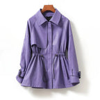 Women's Faux Leather Jacket with Drawstring Waist