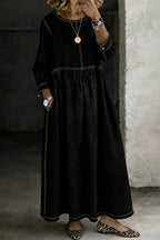 Long Sleeve Denim Maxi Dress with Pockets