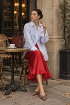Ruffle Hem Midi Skirt Tencel Blend