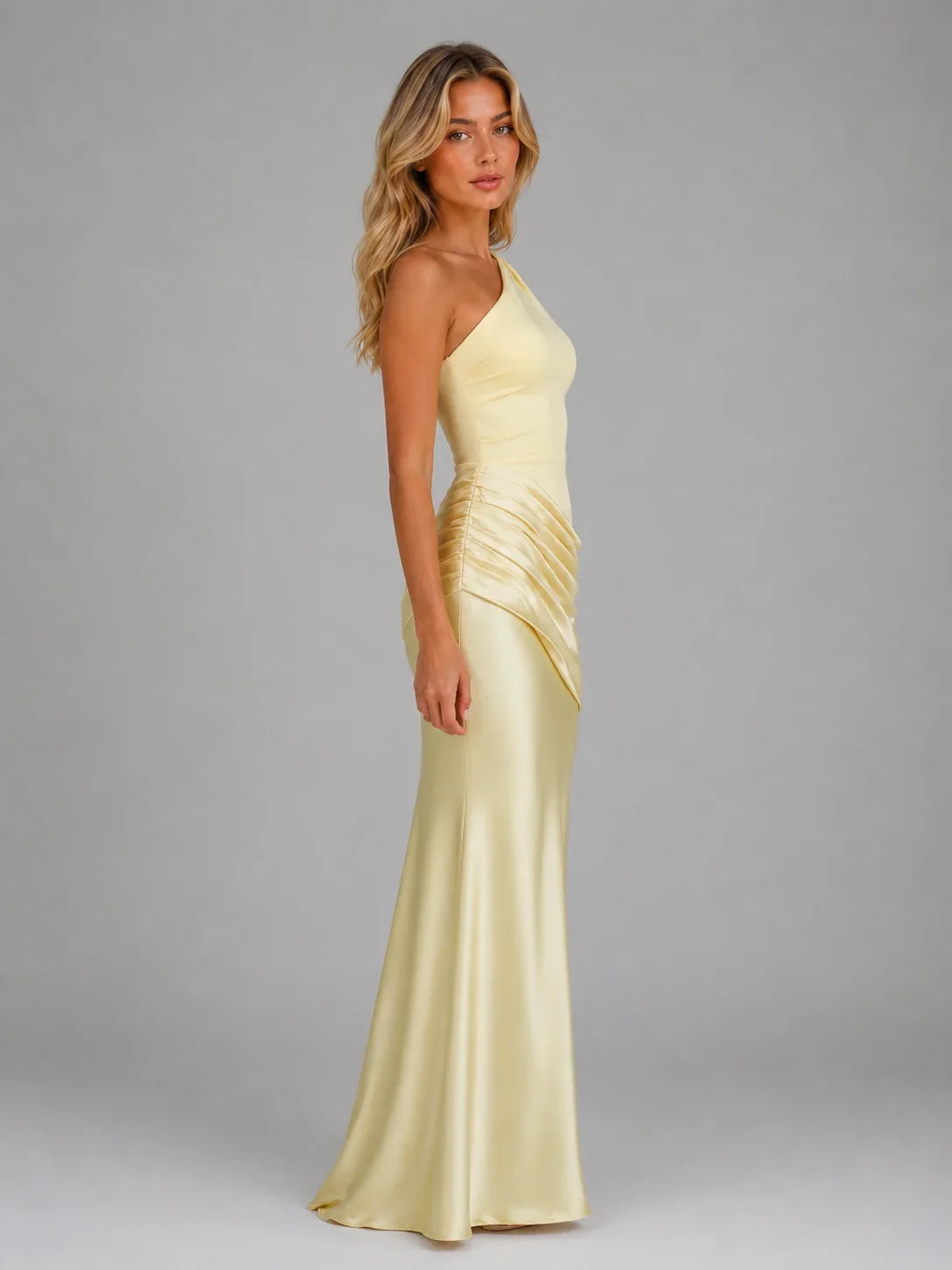 One Shoulder Ruched Bodycon Maxi Dress