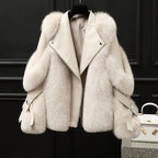 Women's Faux Leather Jacket with Fur Collar