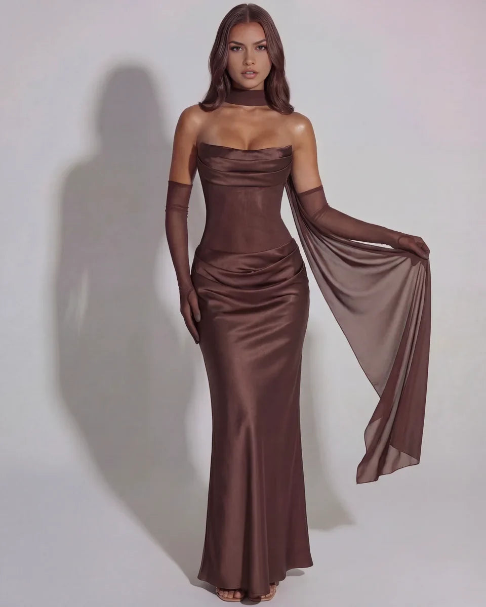 Cowl-Neck Satin Maxi Dress