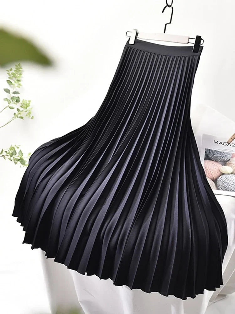 Pleated Midi Skirt with High Waist