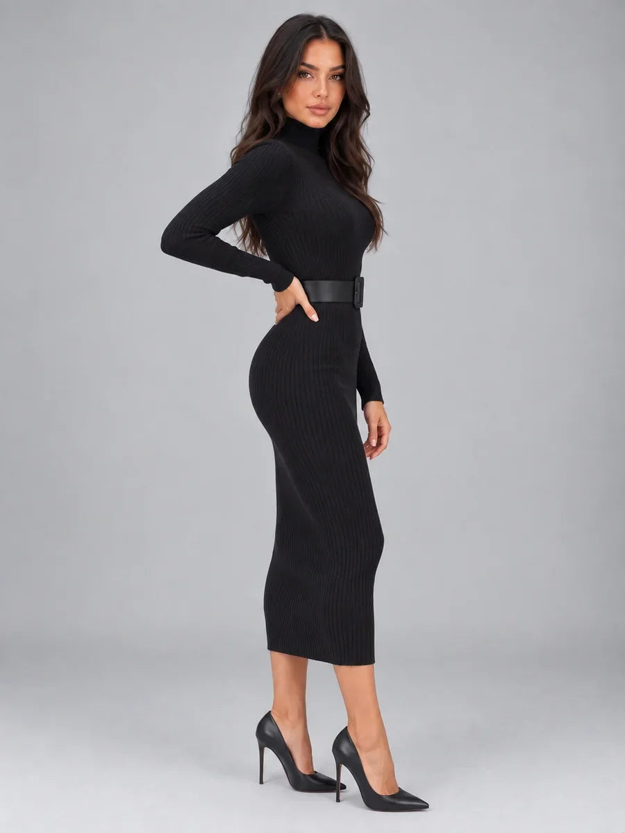Women’s Ribbed Roll Neck Midi Dress