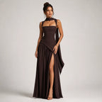 Draped Satin Wedding-Guest Maxi Dress