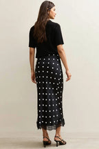 Lace Trim Polka Dot Midi Skirt