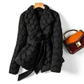 Women's Belted Quilted Puffer Coat with Shawl Collar