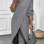 Cosy Long Sleeve Knit Dress with Wrap Front Hem