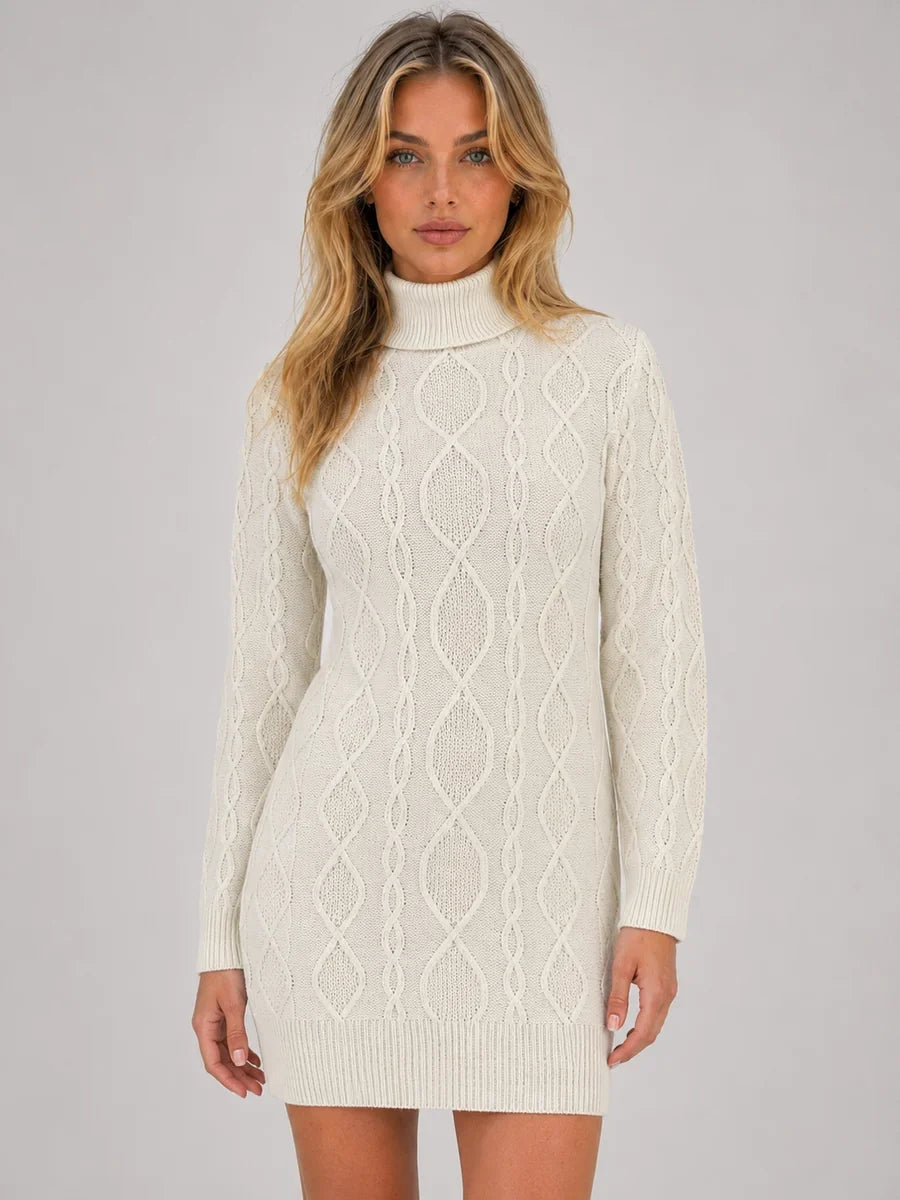 Cable-Knit Roll-Neck Jumper Mini Dress