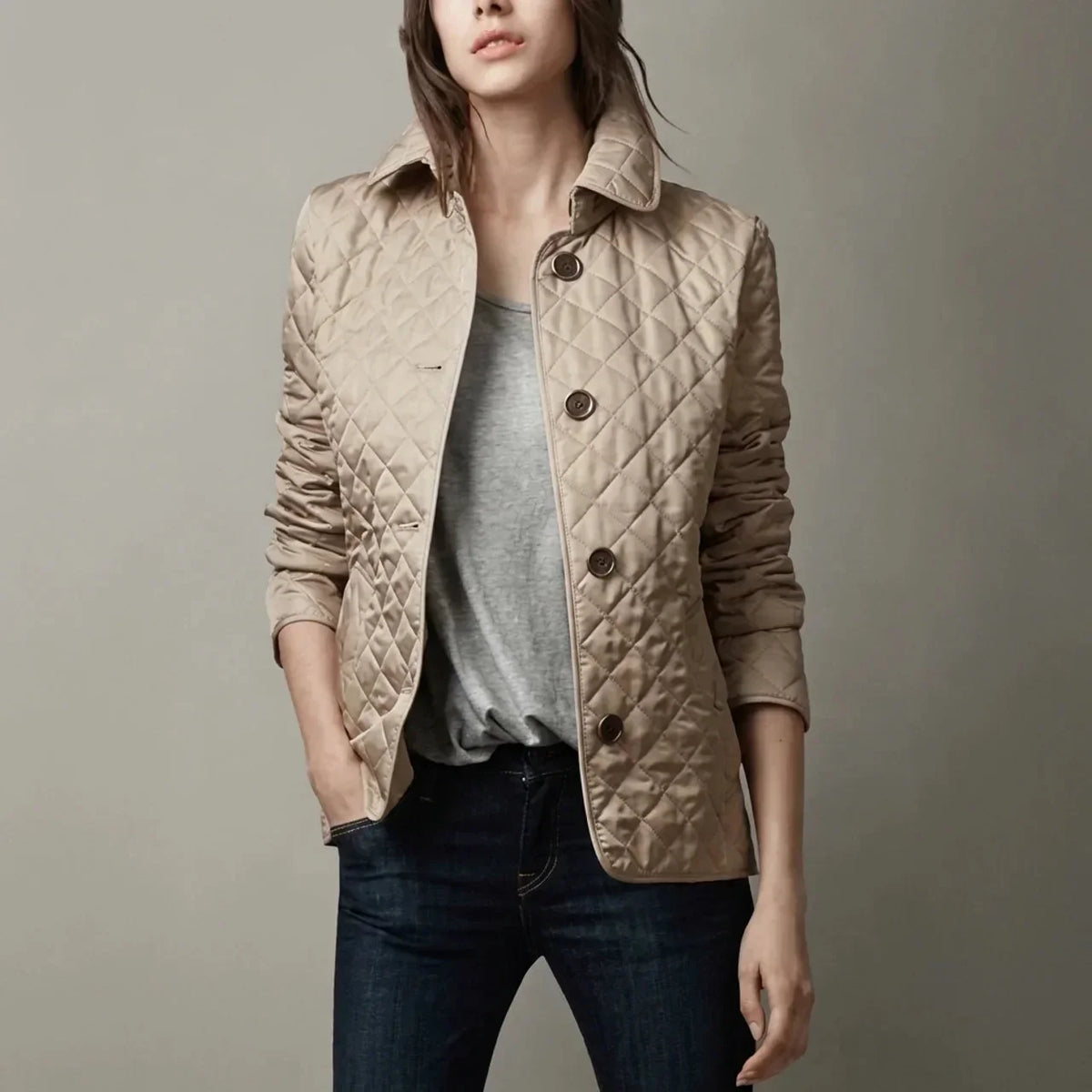 Women's Quilted Jacket with Stand Collar