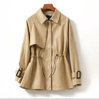Women's Faux Leather Jacket with Drawstring Waist