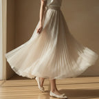 Pleated Tulle Maxi Skirt
