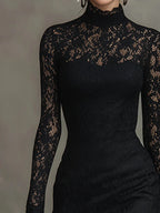 Lace High-Neck Long Sleeve Maxi Dress