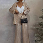 Sequin Blazer and Wide-Leg Pant Set
