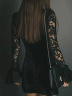Velvet Lace Long Sleeve Cocktail Dress