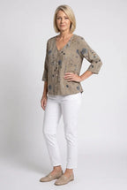 V-Neck Three-Quarter Sleeve Printed Blouse