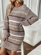 Striped Knit Sweater Dress with Long Sleeves