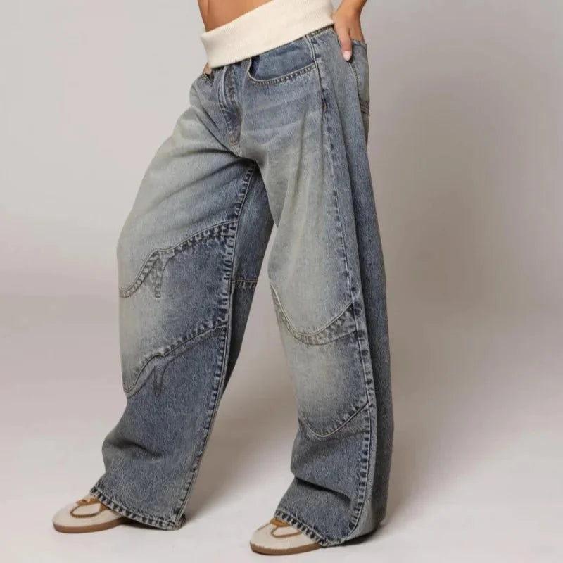Wide Leg Patchwork Baggy Jeans
