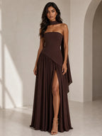Strapless Scarf-Neck Maxi Dress