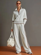 Half-Zip Loungewear Set with Wide-Leg Pants