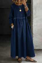 Long Sleeve Denim Maxi Dress with Pockets