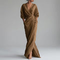 Ruched Wrap-Front Long Sleeve Maxi Dress