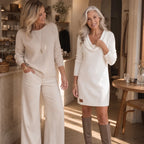 Ribbed Knit Cowl Neck Sweater Dress