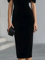 Bow Neckline Cocktail Midi Dress