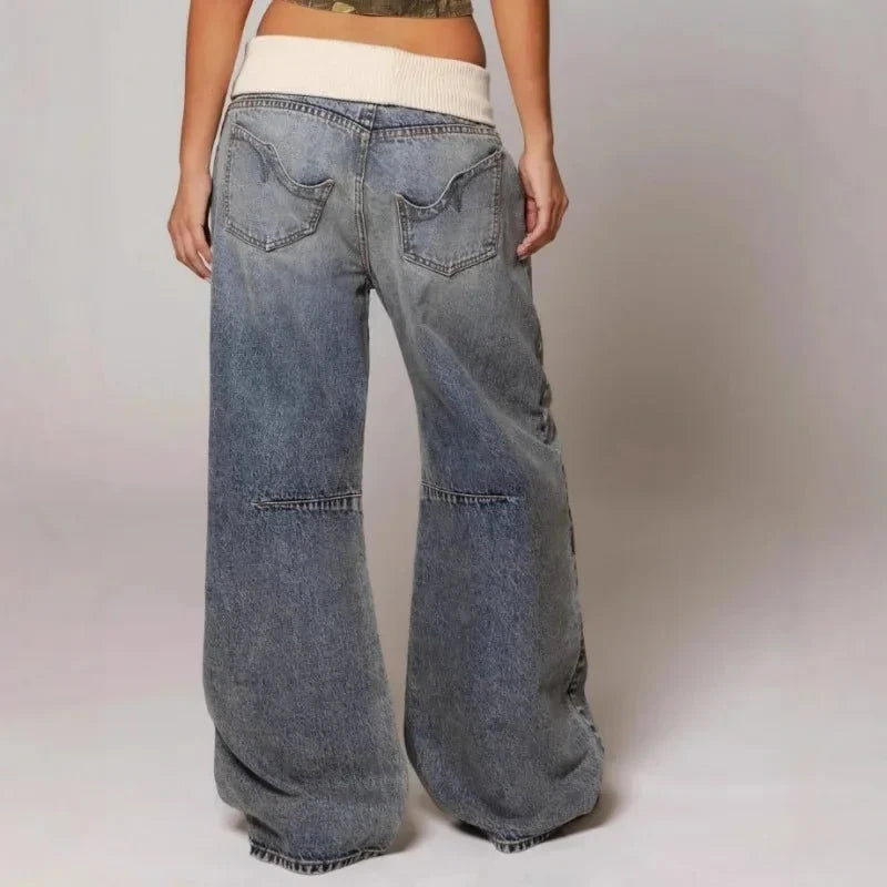 Wide Leg Patchwork Baggy Jeans