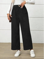 Retro High Waist Wide Leg Corduroy Trousers with Front Pockets