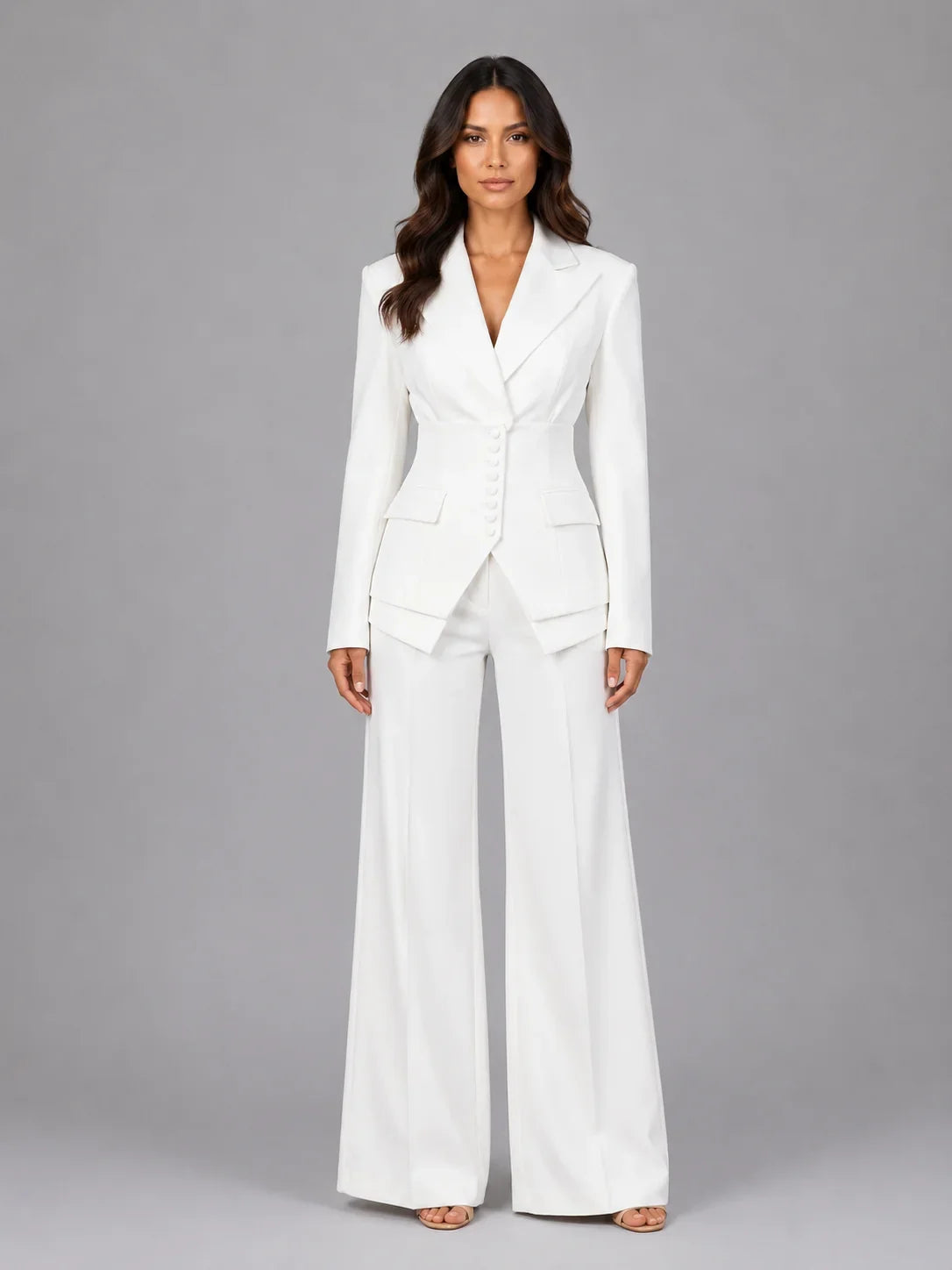 Three-Piece Pant Suit Set with Wide-Leg Trousers