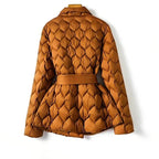 Women's Belted Quilted Puffer Coat with Shawl Collar