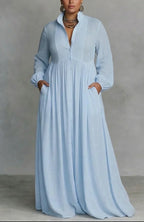 Long Sleeve Button-Front Maxi Dress