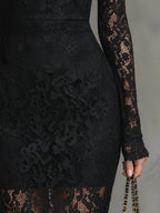 Lace High-Neck Long Sleeve Maxi Dress