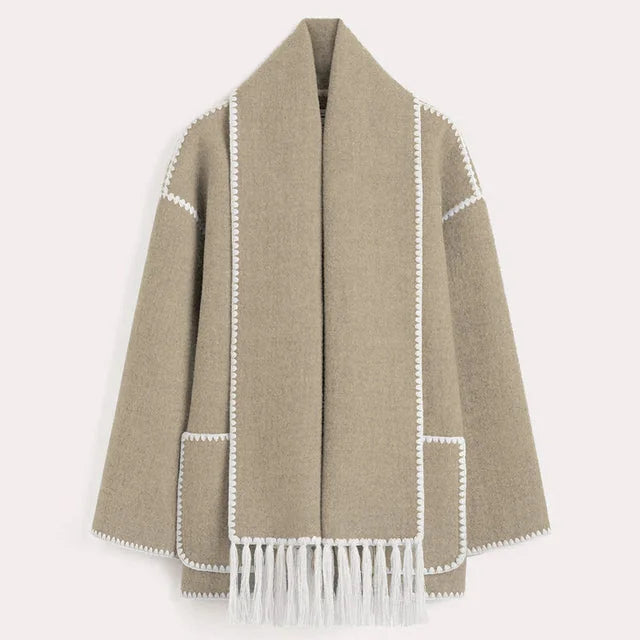 Women's Wrap Coat with Fringe Scarf