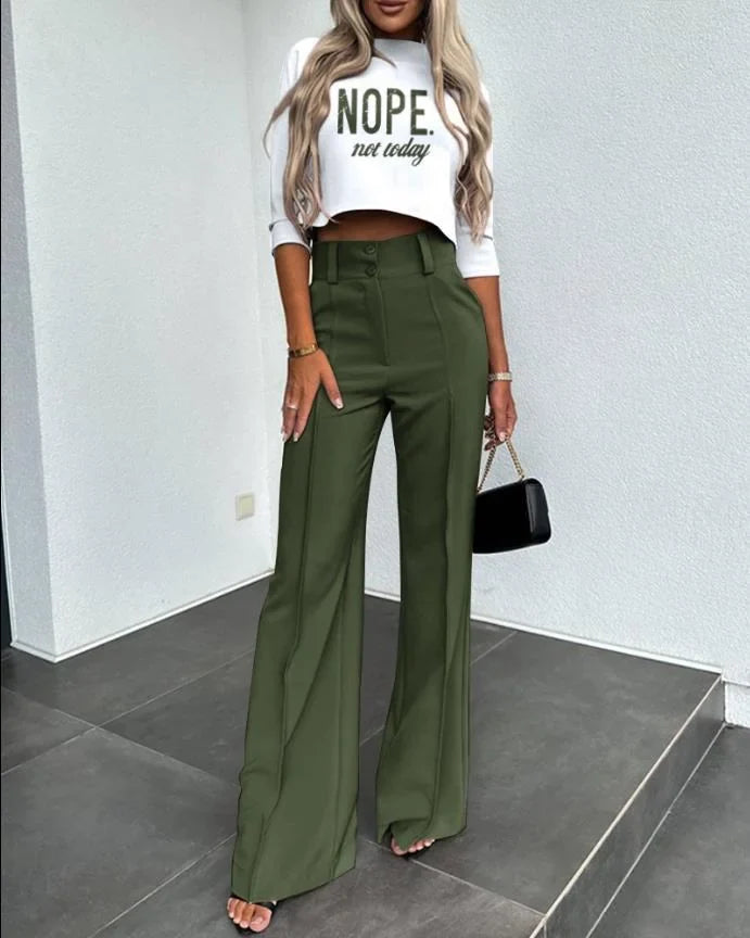 Cropped Top and High-Waist Wide-Leg Pant Set