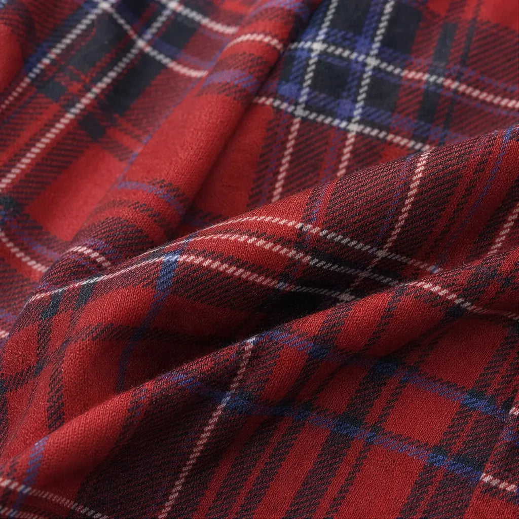 Plaid Cowl Neck Long Sleeve Top