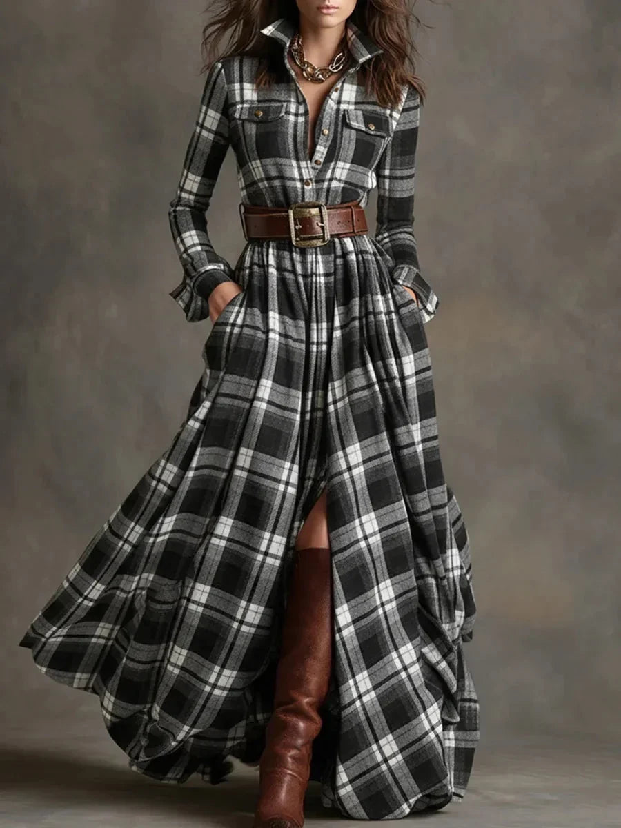 Plaid Flannel Button Front Maxi Dress