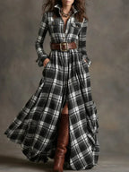 Plaid Flannel Button Front Maxi Dress