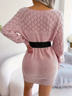 Chic Knit Mini Dress with Openwork Sleeves and Lace Detail