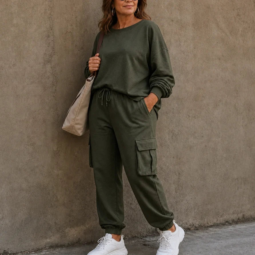 Crew Neck Top and Cargo Pant Set