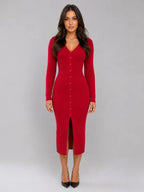 Ribbed Knit Button-Front Jumper Dress