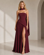 Strapless Scarf-Neck Maxi Dress