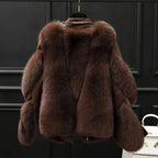Women's Faux Leather Jacket with Fur Collar