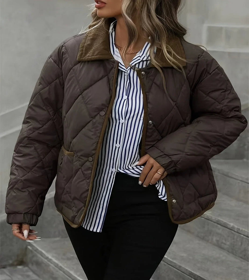 Women's Diamond Quilted Puffer Jacket with Collar