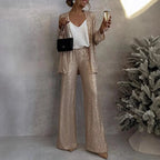 Sequin Blazer and Wide-Leg Pant Set