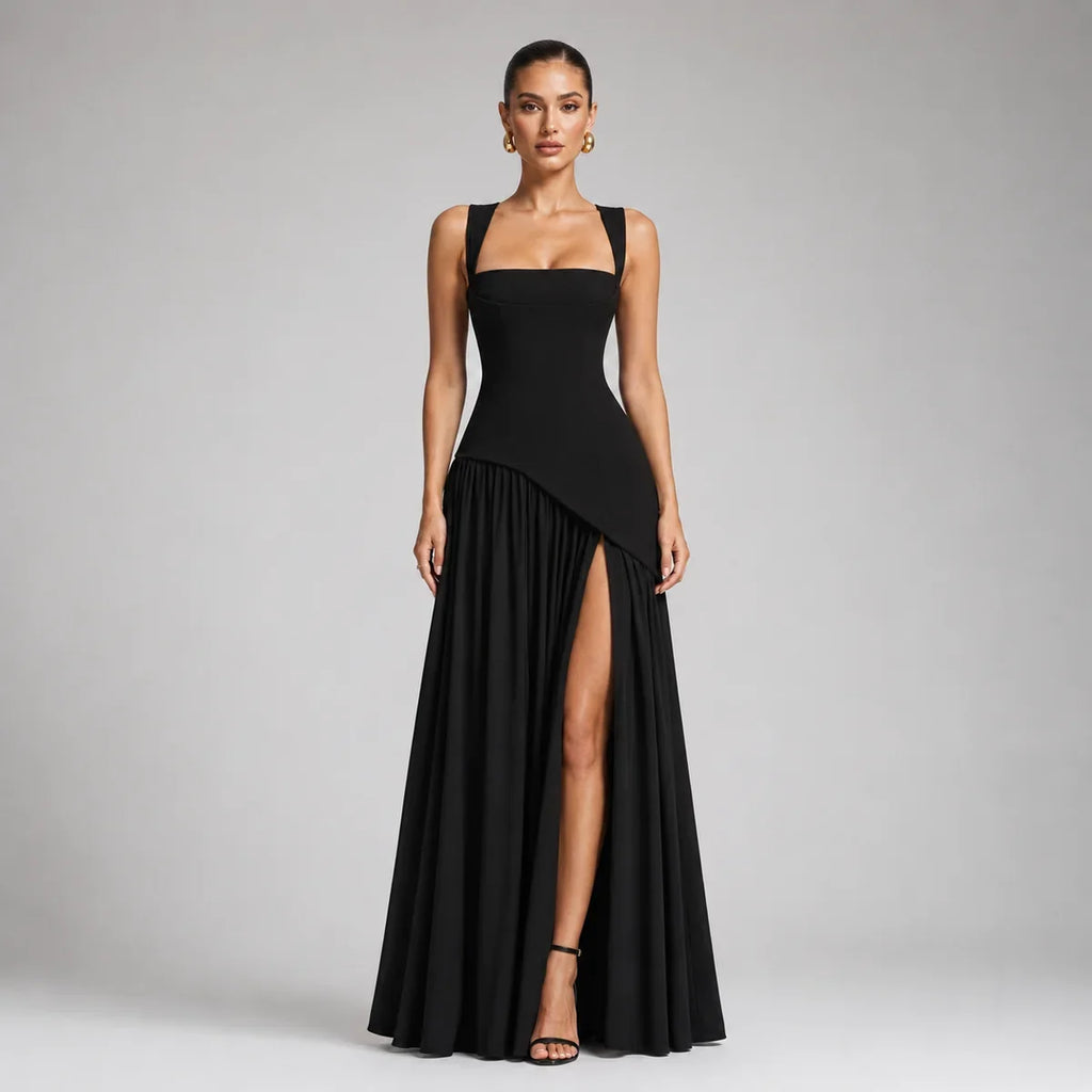 Draped Satin Wedding-Guest Maxi Dress