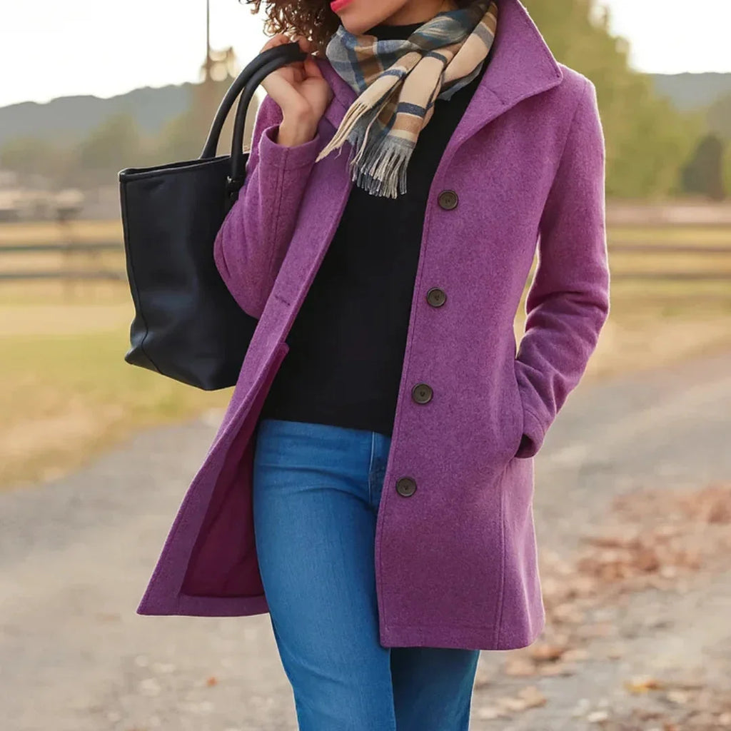 Wool Blend Pea Coat with Button Front