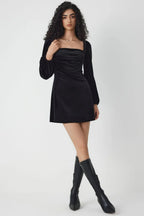 Velvet Long Sleeve Square Neck Mini Party Dress