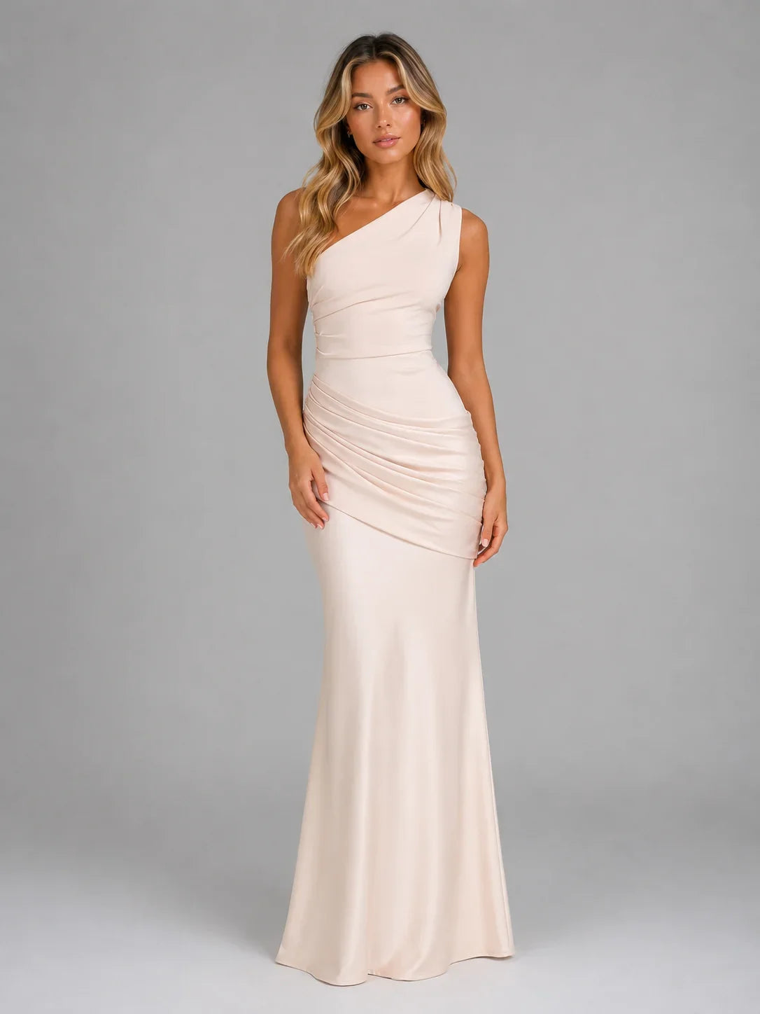 One Shoulder Ruched Bodycon Maxi Dress